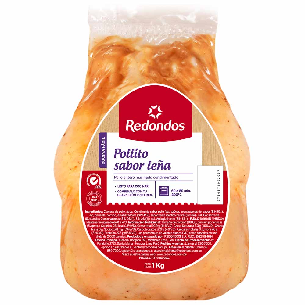 Pollo Entero Aderezo Leña REDONDOS Paquete 1Kg