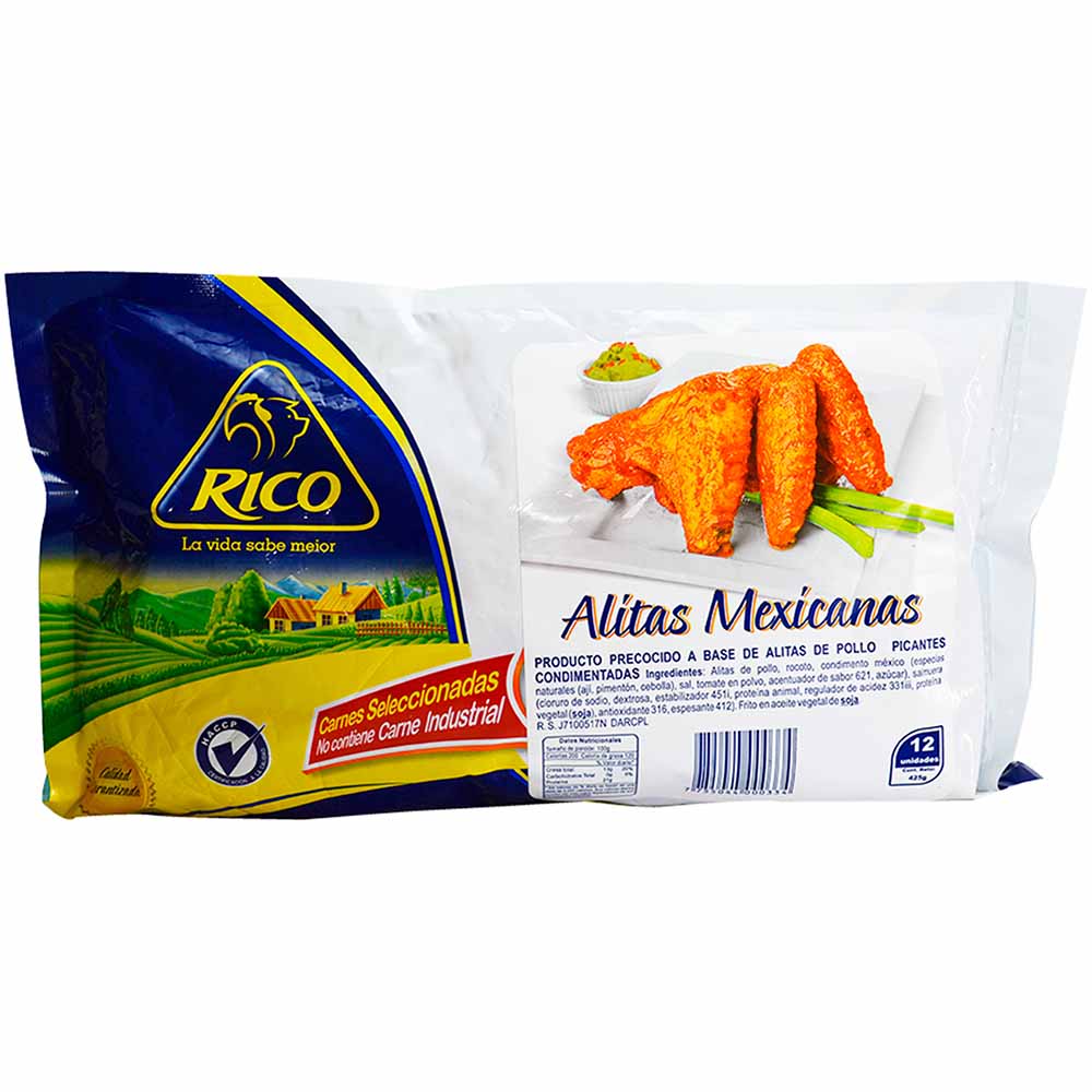 Alitas RICO POLLO Mexicano Bolsa 12un