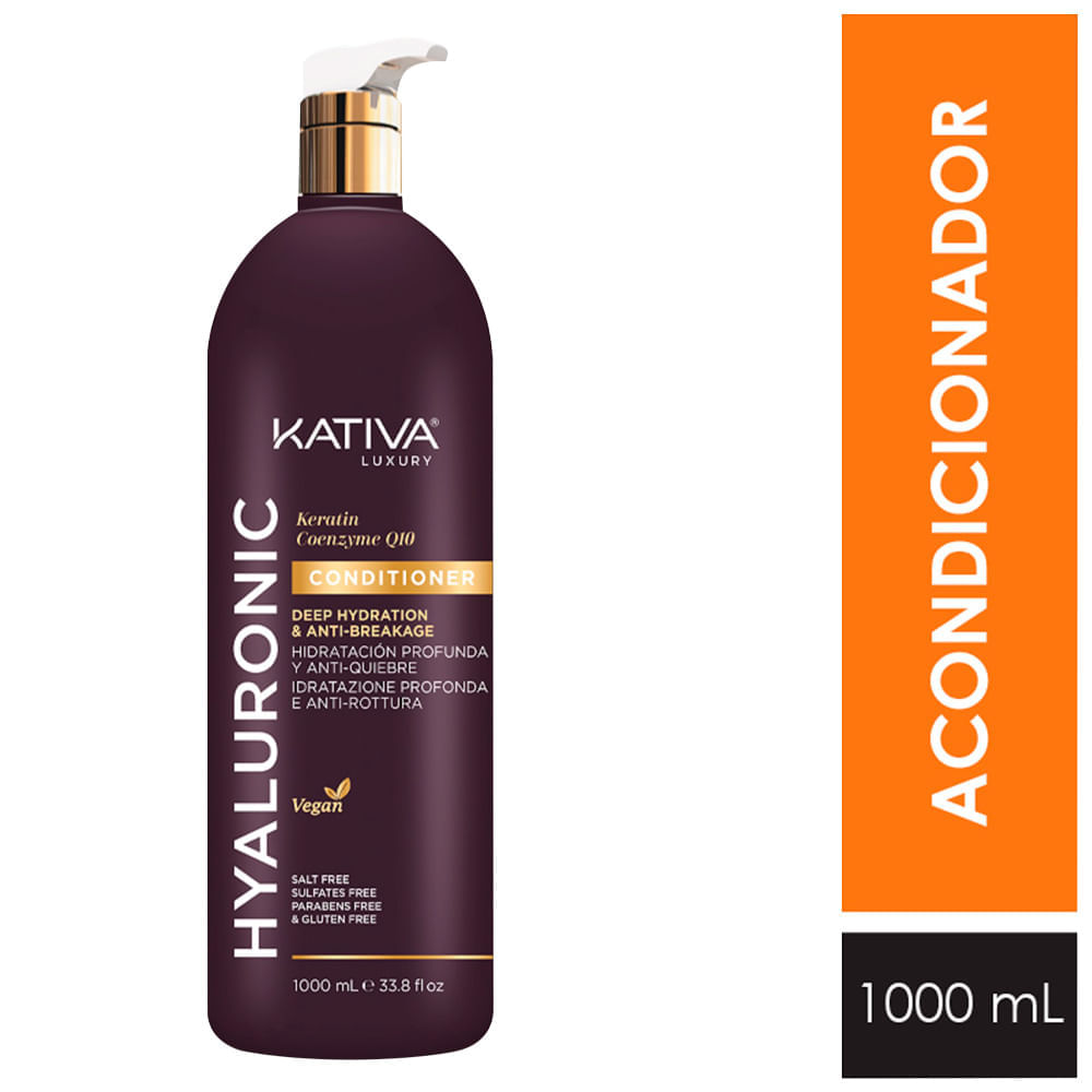 Acondicionador KATIVA con Ácido Hialurónico, Keratina & Q10 Frasco 1L
