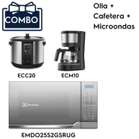 Combo: Microondas 25L EMDO25S2GSRUG + Cafetera 15 tazas ECM10 + Olla multiuso ECC20 Electrolux