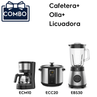 Combo Electrolux Cafetera 15 tazas ECM10 + Olla multiuso ECC20 + Licuadora 5 velocidades EBS30