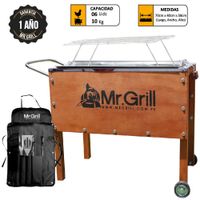 Caja China Mediana Mr. Grill Premium Acero Mixta + Parrilla + Mandil Bbq X3