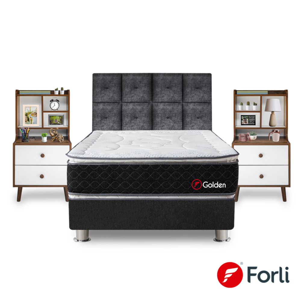 Domitorio Golden 2 Plazas + Velador Repisa Fashion