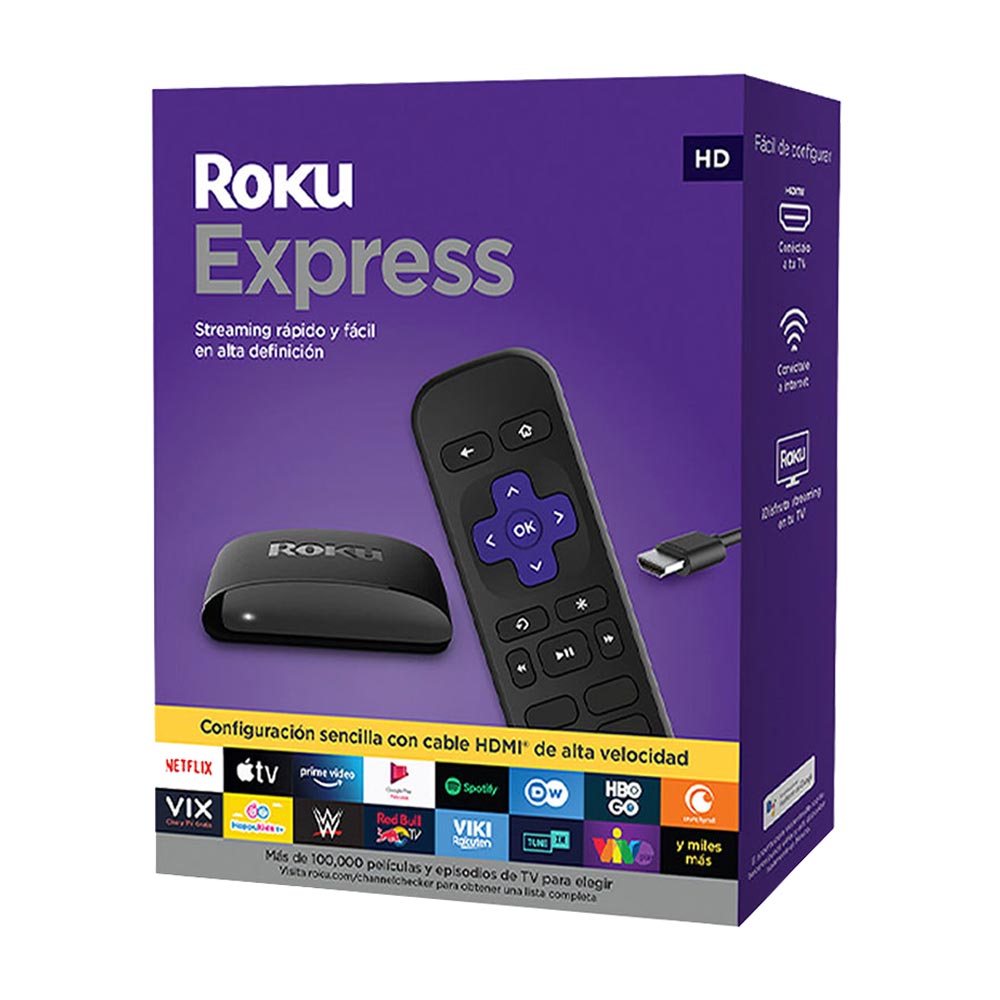 Convertidor a smart TV Roku Express HD + control remoto + cable hdmi alta velocidad