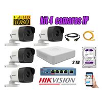 Kit 4 Cámaras de Seguridad Ip Exterior Hikvision mas Disco 2Tb Wd Púrpura