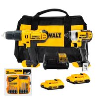 Taladro Percutor + Ator. Impacto 20v Dewalt DCK222D2 + Set