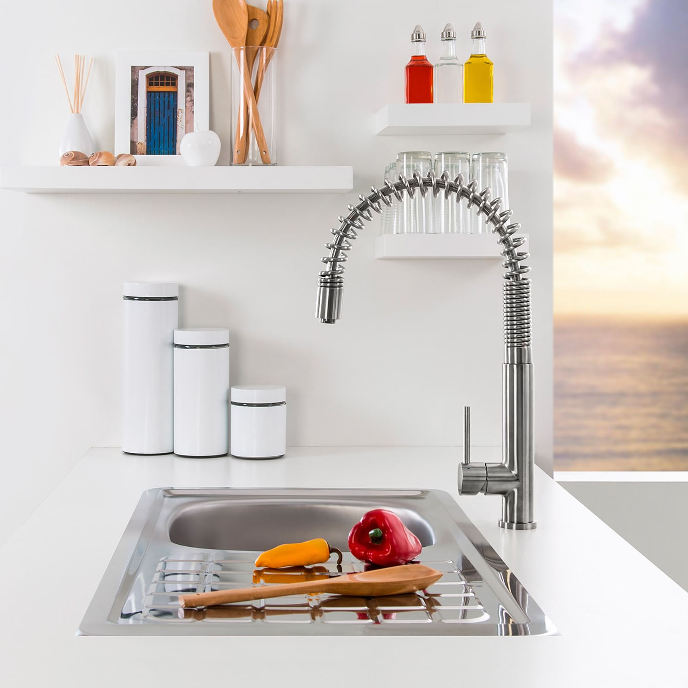 MONOCOMANDO BAR PARA LAVADERO CON PICO RESORTE EN ACERO INOX VAINSA