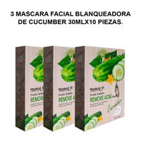 3 Mascaras Faciales Blanqueadoras de Pepino 30mlx10 piezas.