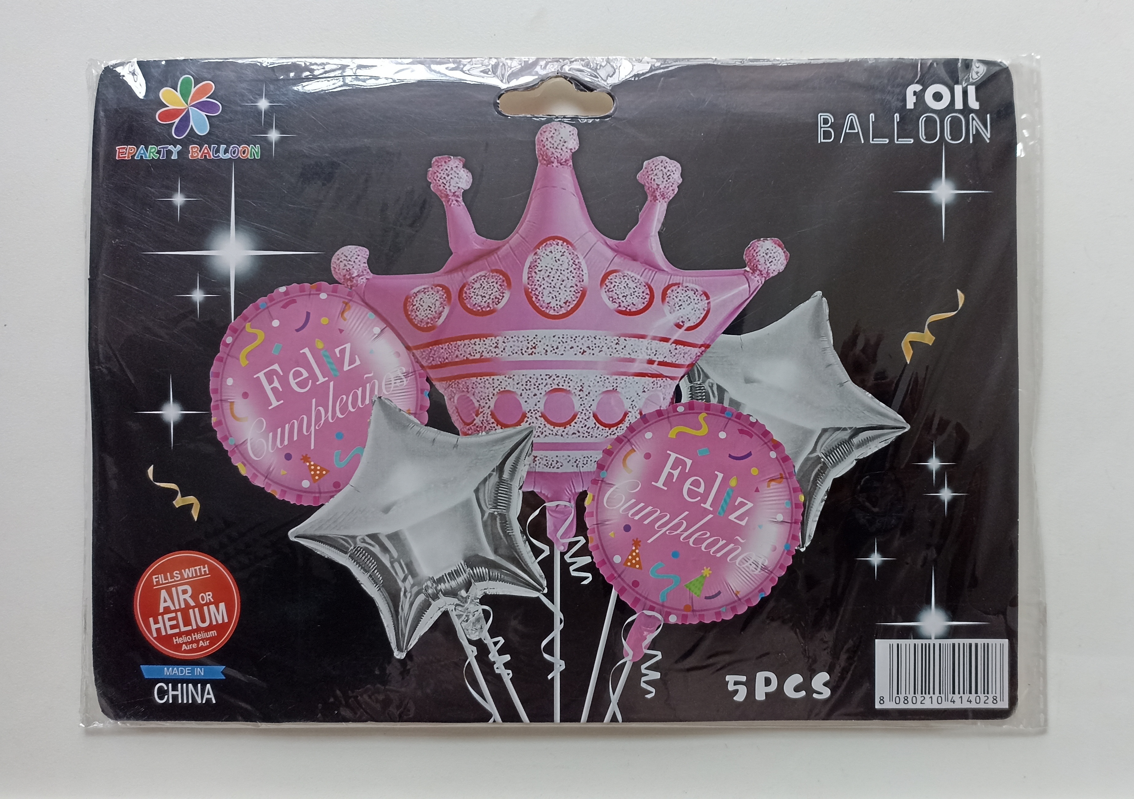 Set x 5 globos para mujer corona rosada feliz cumpleaños