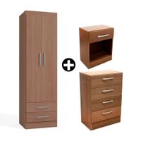 COMBO Ropero Cali 2 puertas Nature + Cómoda Montreal 4 cajones + Velador Cali 1 cajón