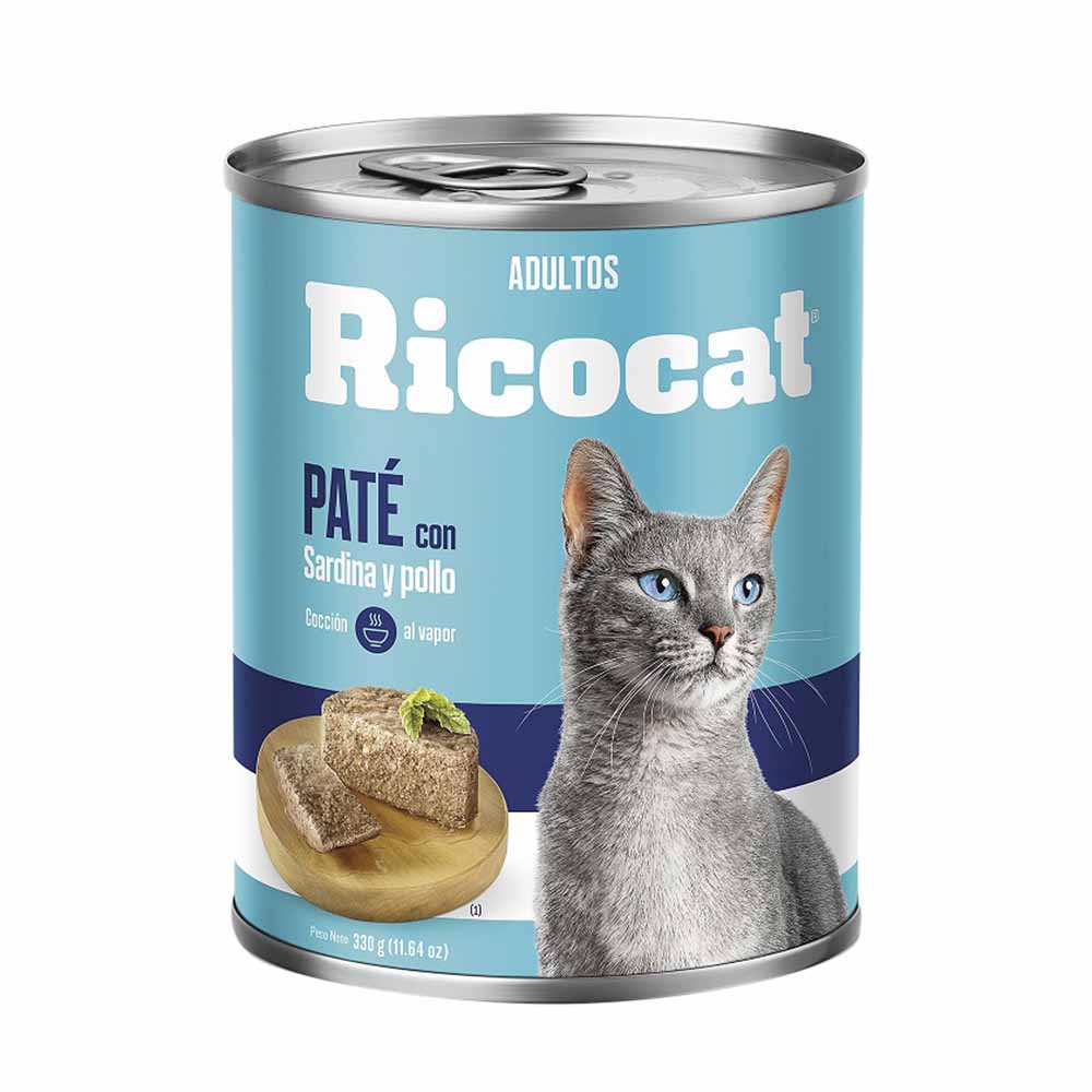 Comida para Gatos RICOCAT Adultos Paté Sardina y Pollo Lata 330g