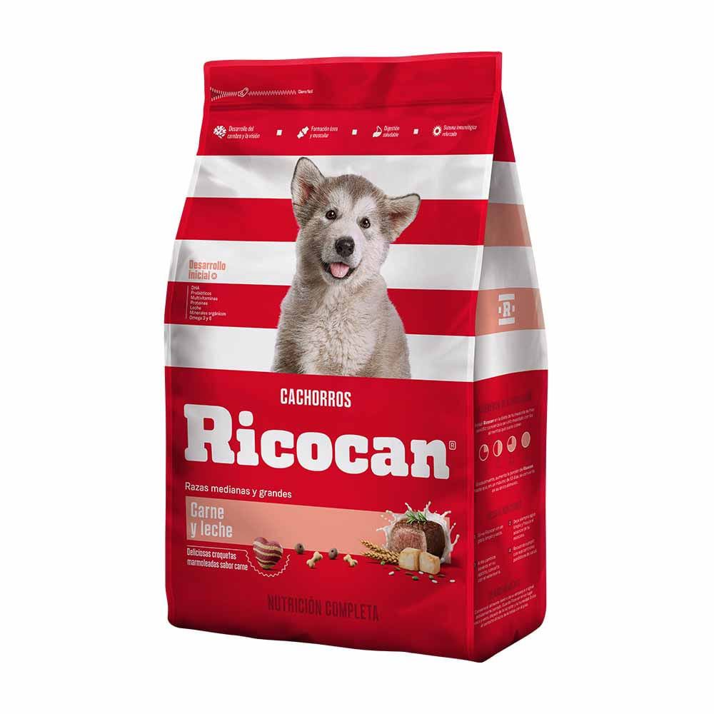 Comida para Perros RICOCAN Cachorros Razas Medianas y Grandes Carne y Leche Bolsa 3Kg