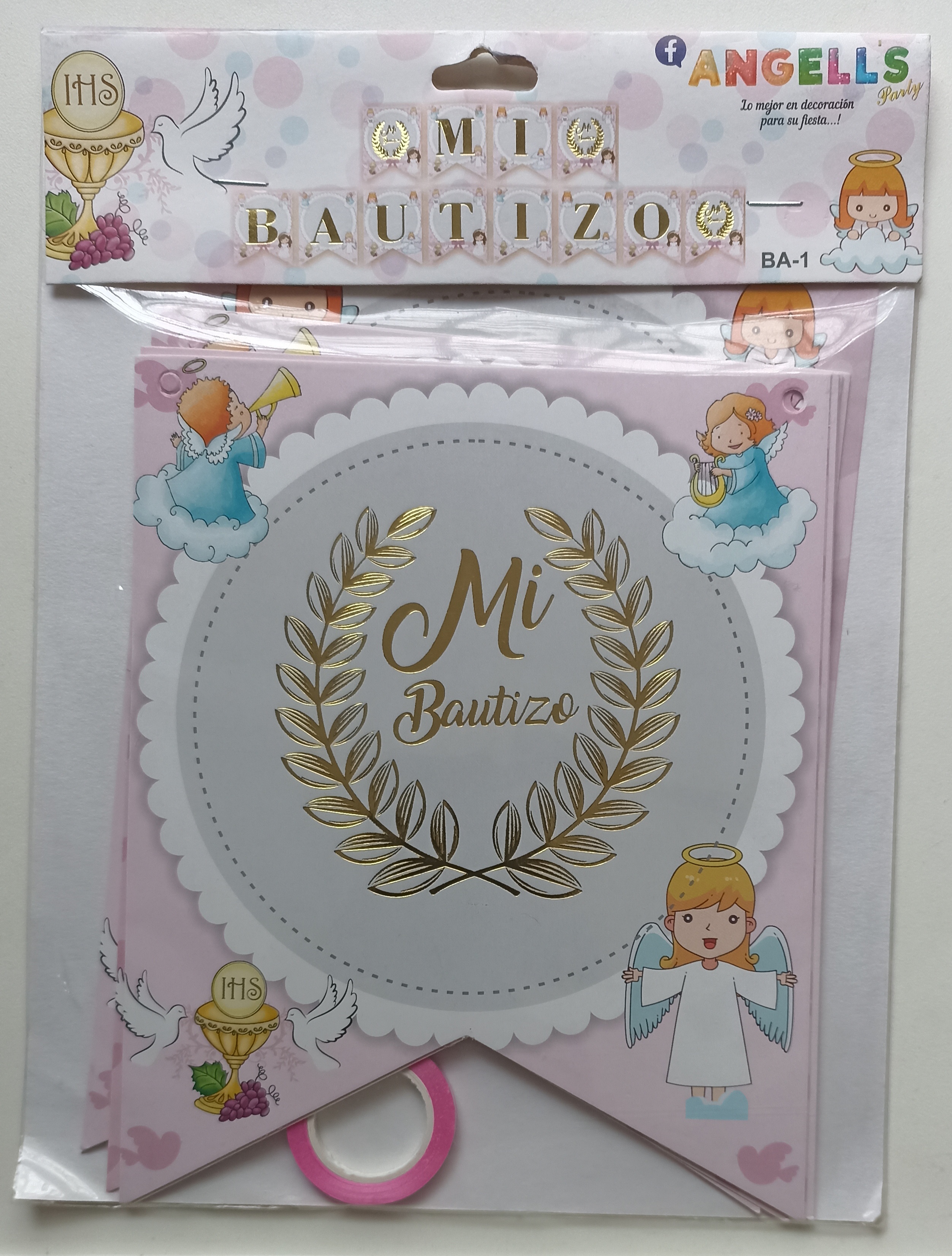 Cadeneta banner banderines bautizo niña