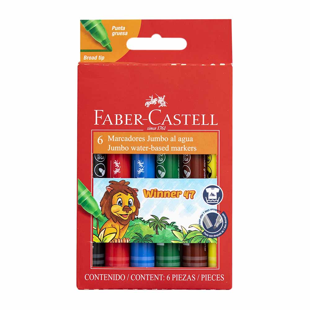 Plumón FABER-CASTELL Jumbo Agua Winner 47 Caja 6un