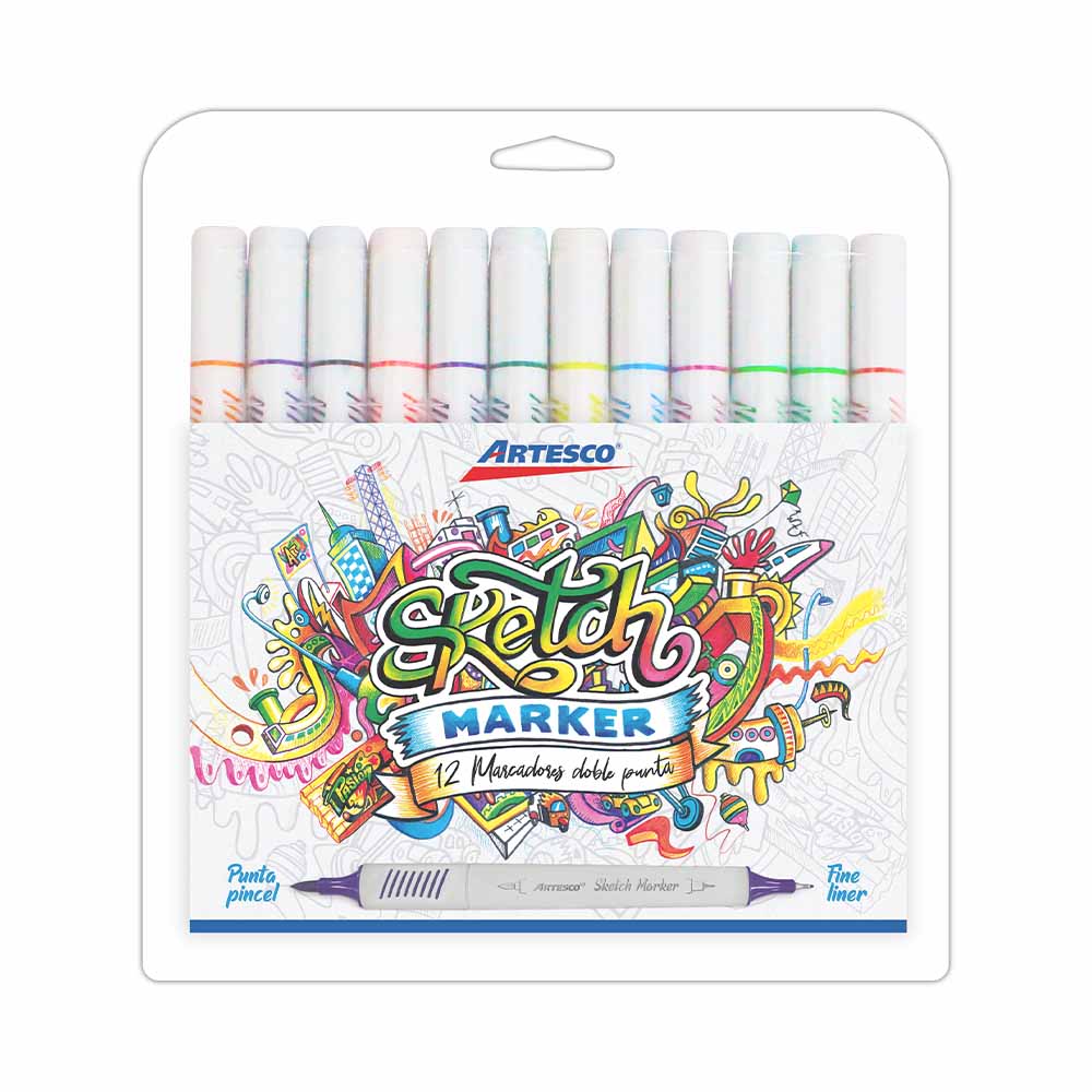 Marcadores Doble Punta ARTESCO Sketch Marker Estuche 12un