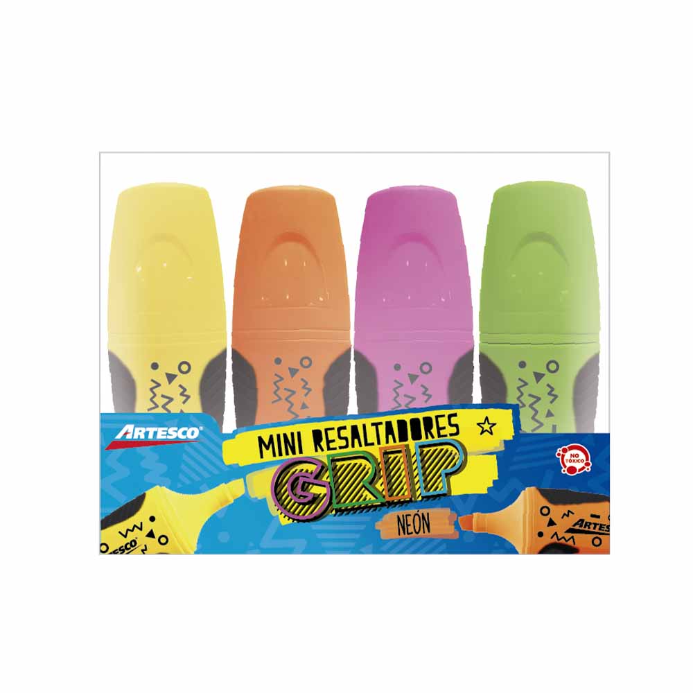 Mini Resaltadores ARTESCO Grip Neón Paquete 4un