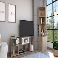 Bar Esquinero Kava + Rack Extensible TV 40 Beijing - Rovere/Blanco