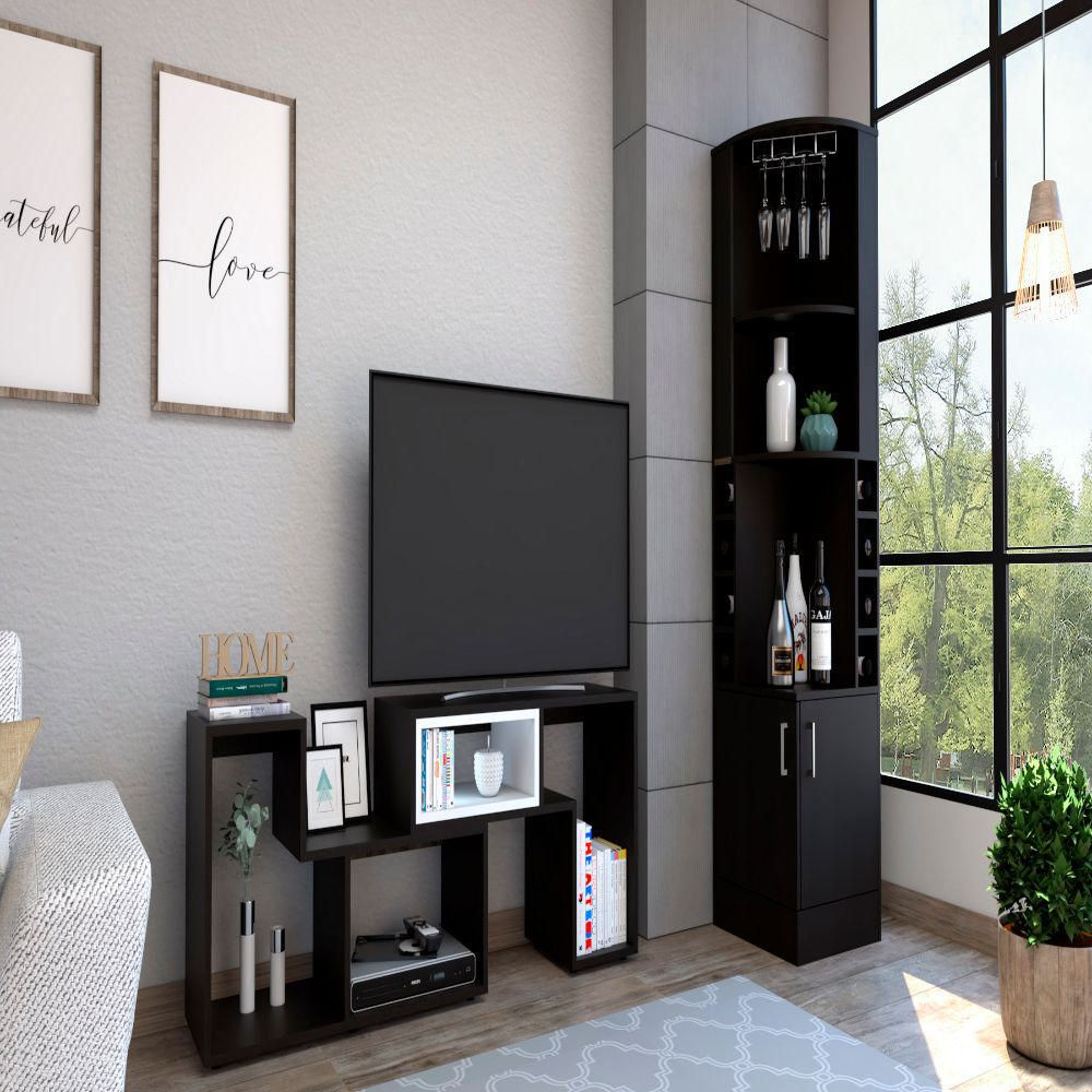 Bar Esquinero Kava + Rack Extensible TV 40 Beijing - Wengue/Blanco