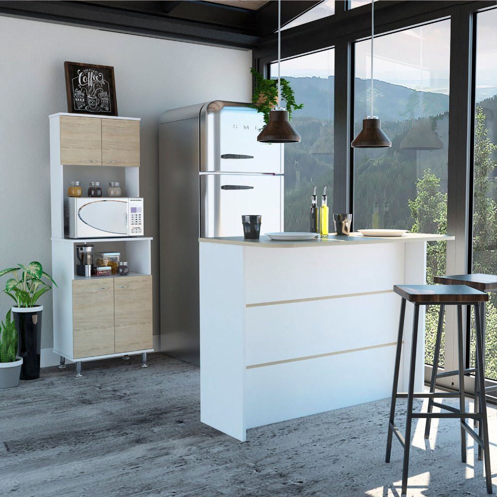 Combo Kitchen 17 Mueble Microondas + Barra De Cocina - Blanco
