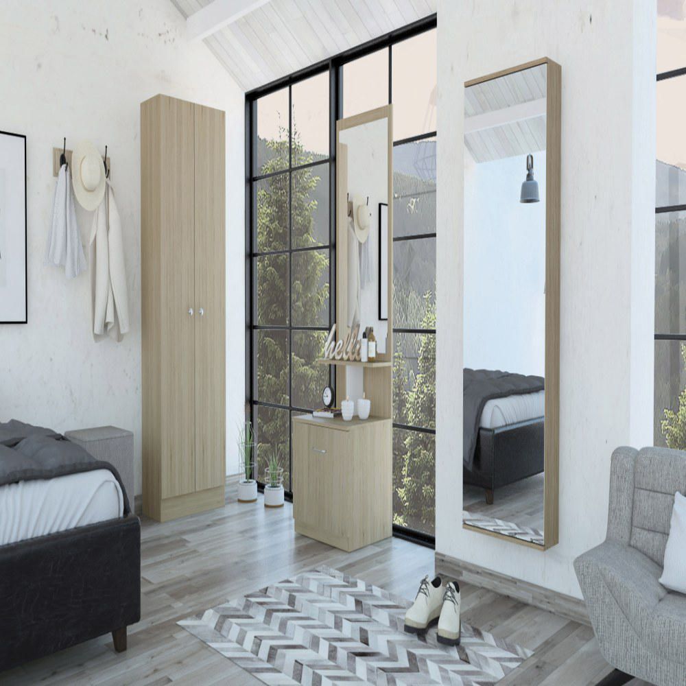 Combo Dreams 12 Closet + Zapatero + Velador Multifuncional - Rovere / Blanco