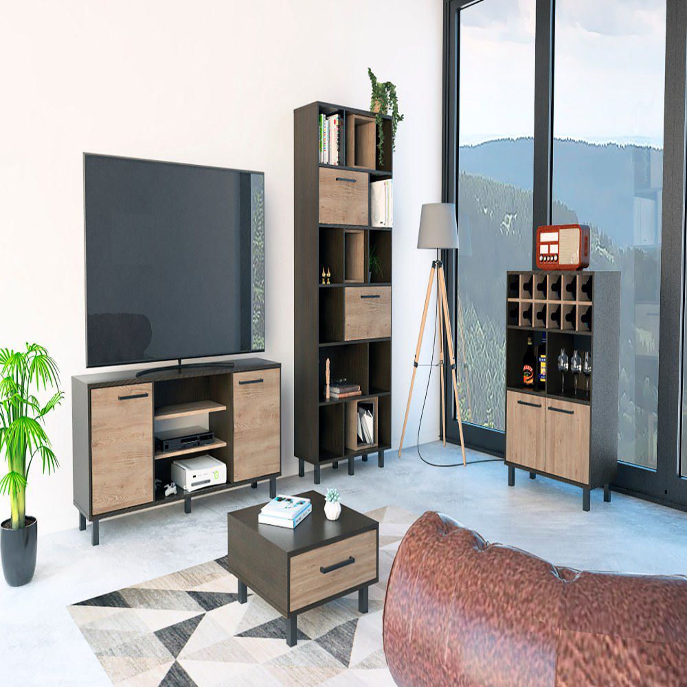 Rack TV 65 + Biblioteca + Bar + Mesa Centro Kaia - Wengue / Miel