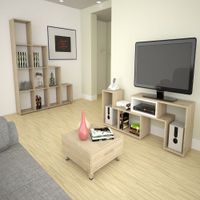 Rack Extensible TV 40 + Biblioteca Escalera + Mesa De Centro - Rovere
