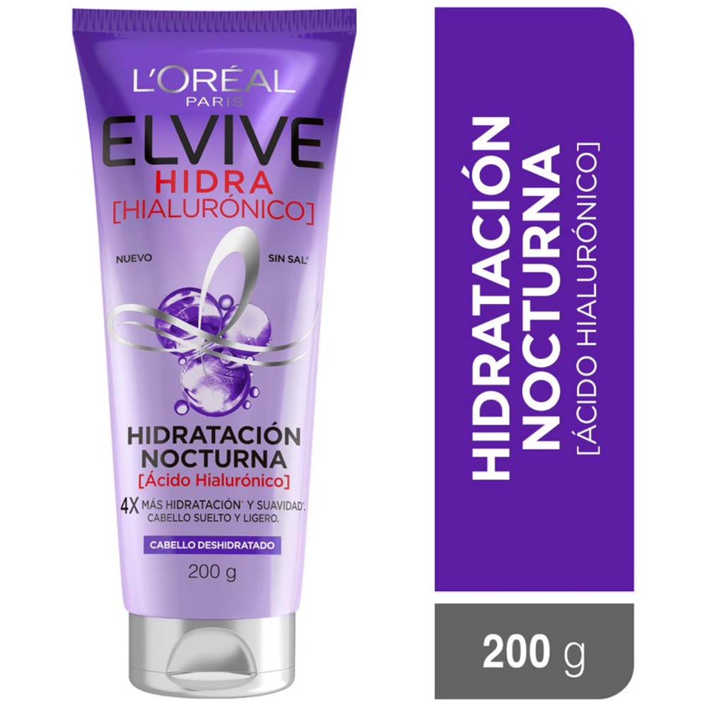 Crema de Tratamiento para Cabello ELVIVE Hidratación Nocturna con Ácido Hilaurónico Frasco 200g