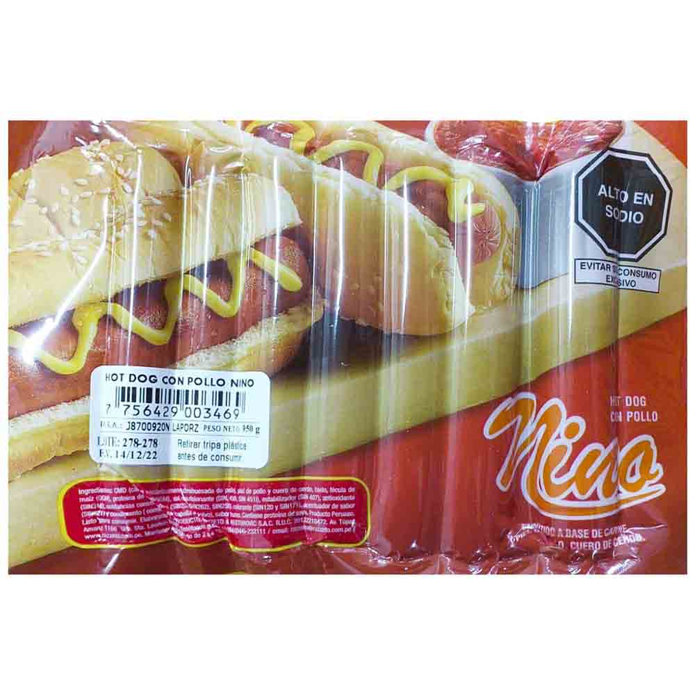 Hot Dog con Pollo NINO Paquete 900g