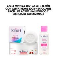 Agua Micelar 4EN1 60 ml + Jabón con Glutathione 80gr + Exfoliante Facial de Acido Hialuronico y Esen
