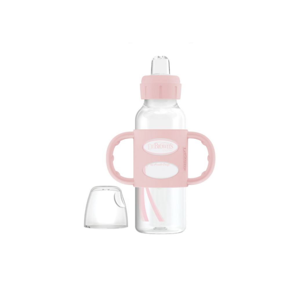 Biberón Dr Browns De Polipropileno Boca Estrecha Con Boquilla Y Asas 8Oz/ 250Ml Rosado Claro