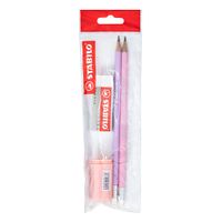 Pack STABILO Lápices Pastel 2un + Tajador con Tacho + Borrador
