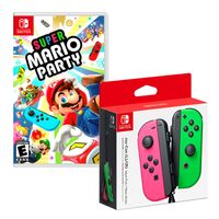 Joy Con Neon Rosa Y Verde + Super Mario Party Nintendo Switch
