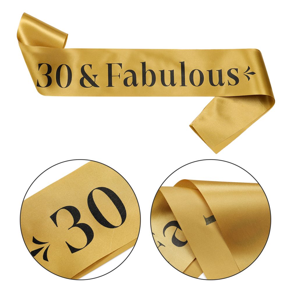 Banda feliz cumpleaños 30 y fabulosa dorado con negro