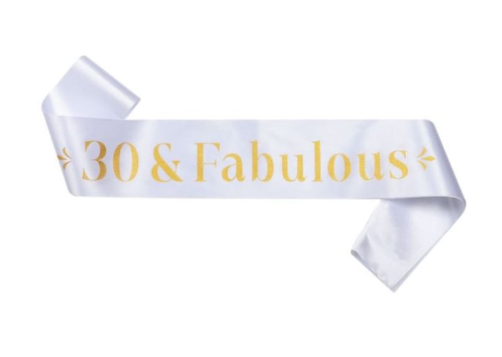 Banda feliz cumpleaños 30 y fabulosa blanco con dorado