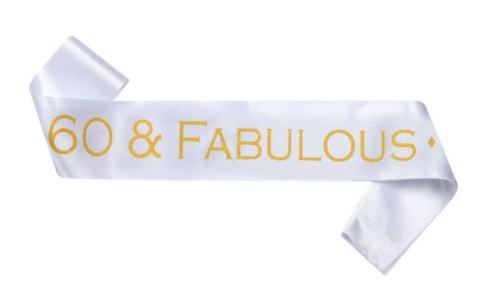 Banda feliz cumpleaños 60 y fabulosa blanco con dorado