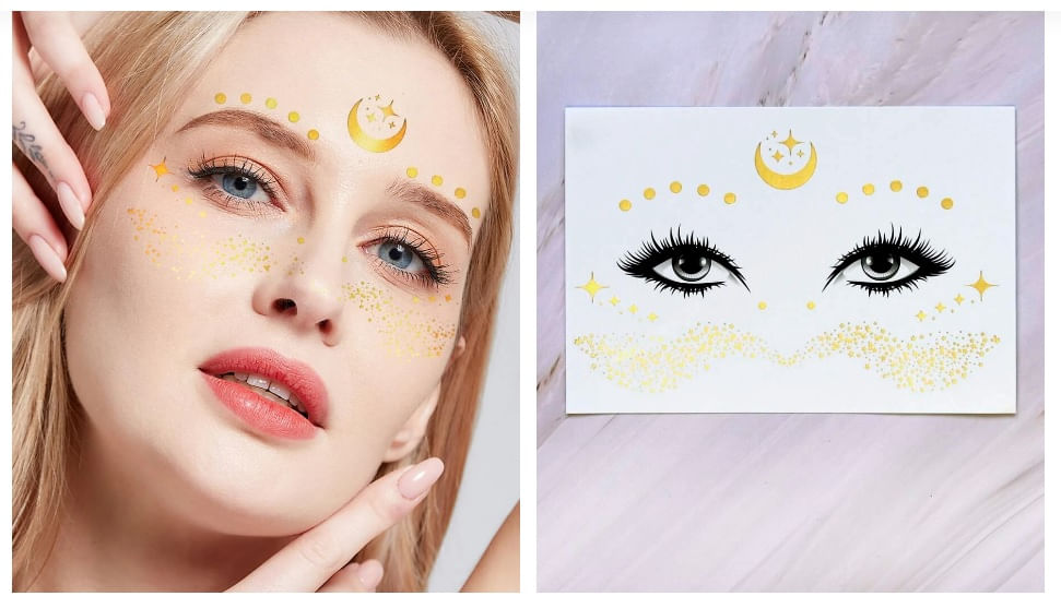 Glitter dorado lunita estilo tatuaje temporal para rostro fiestas conciertos rave festival