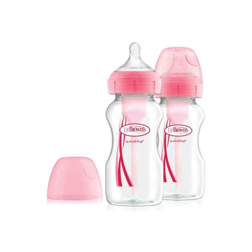Biberón Para Bebe Dr Browns Pack De 2 Polipropileno 9Oz/ 270Ml Boca Ancha Rosado