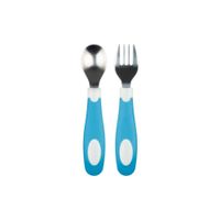 Set De Cuchara Y Tenedor Dr Browns De Agarre Suave Azul