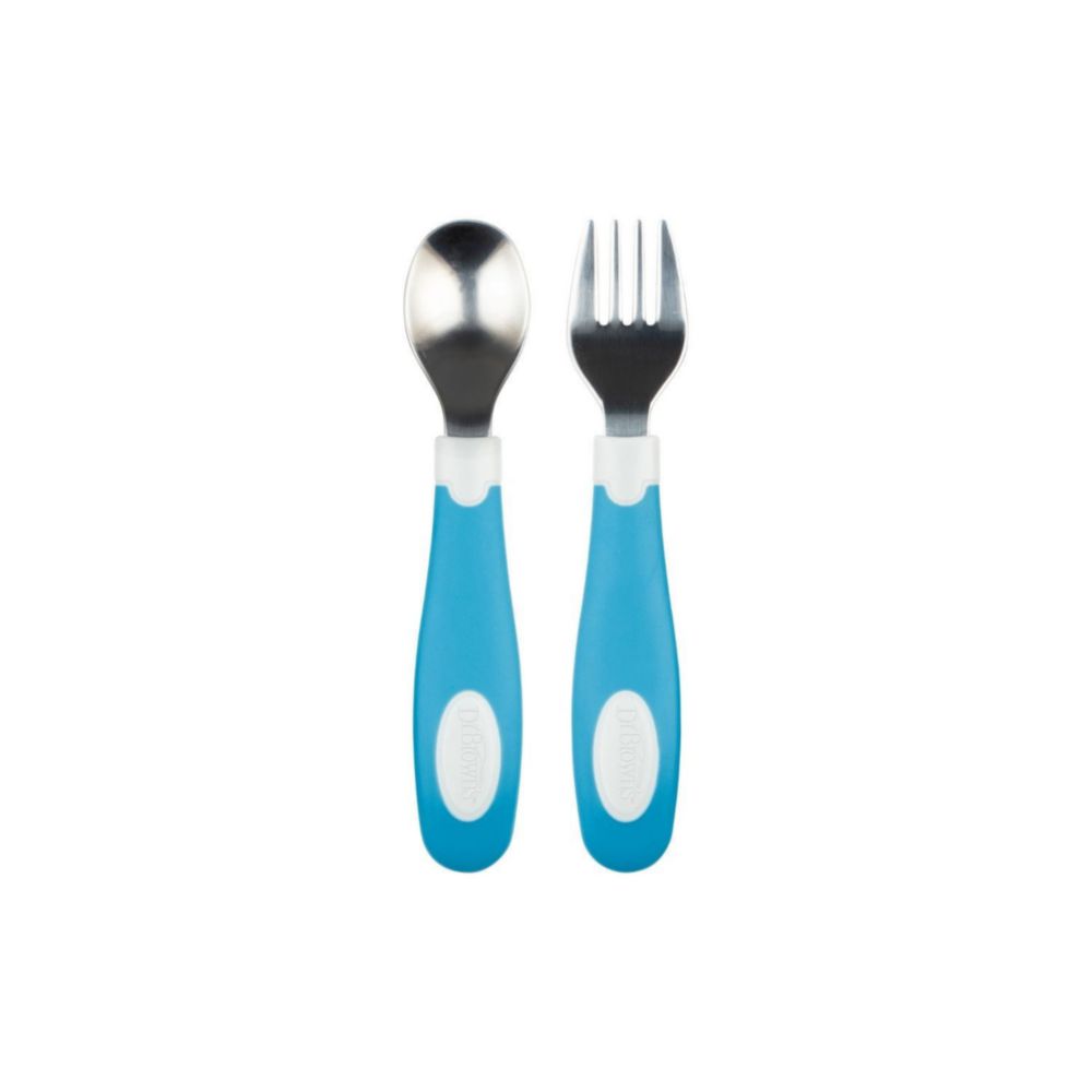 Set De Cuchara Y Tenedor Dr Browns De Agarre Suave Azul