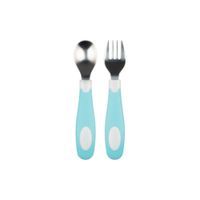 Set De Cuchara Y Tenedor Dr Browns De Agarre Suave Celeste