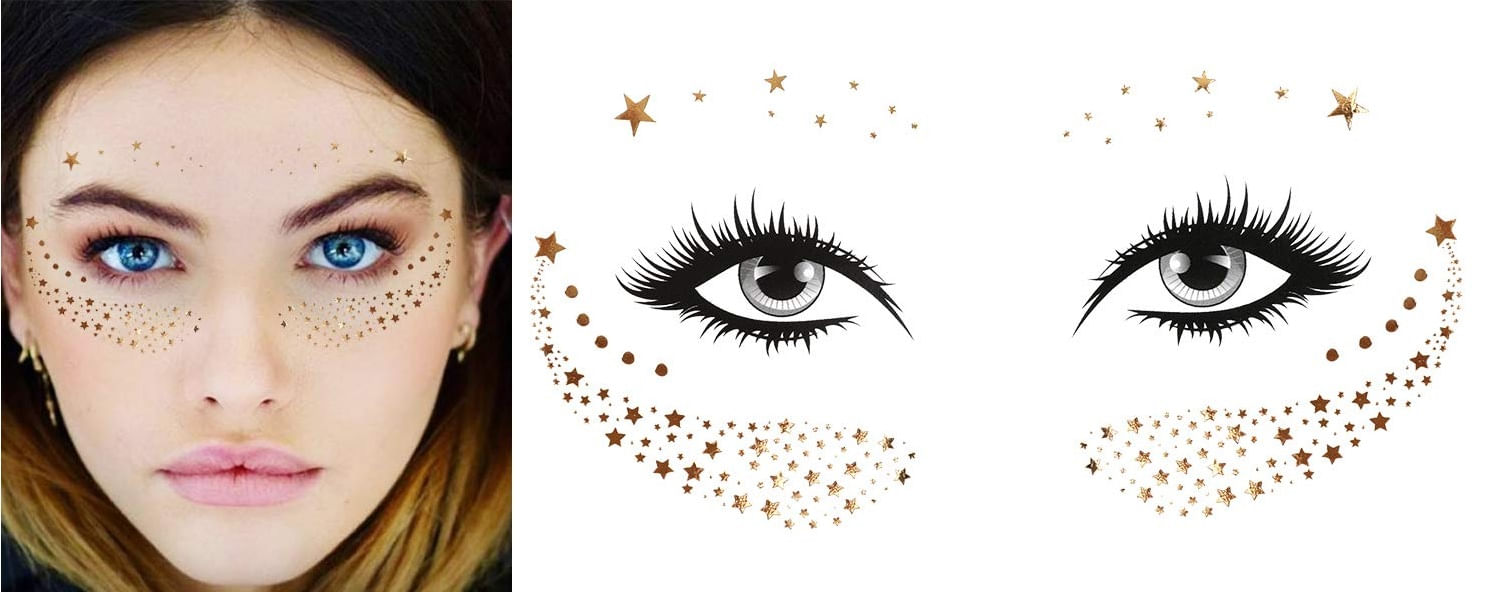 Glitter dorado estrellitas estilo tatuaje temporal para rostro fiestas conciertos rave festival