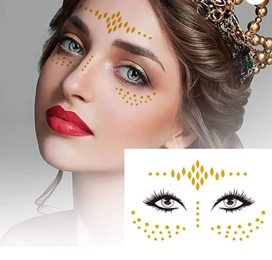 Glitter dorado hojitas estilo tatuaje temporal para rostro fiestas conciertos rave festival
