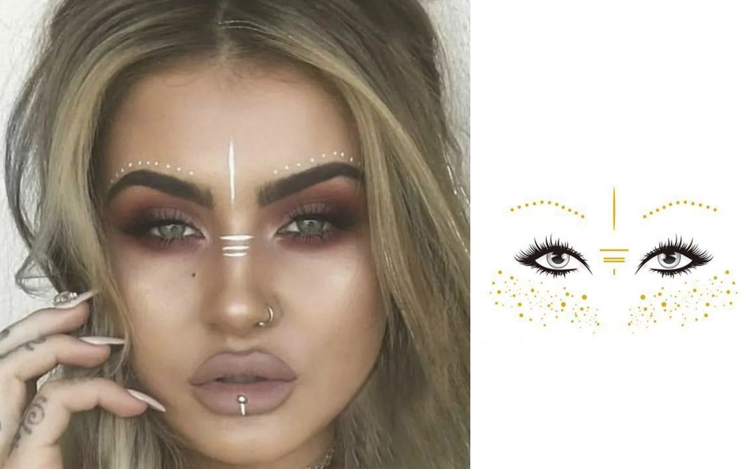 Glitter dorado líneas estilo tatuaje temporal para rostro fiestas conciertos rave festival
