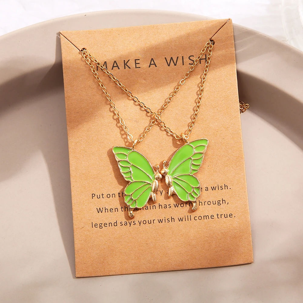 Set x 2 collares mariposas verdes para mejores amigas bff San Valentín