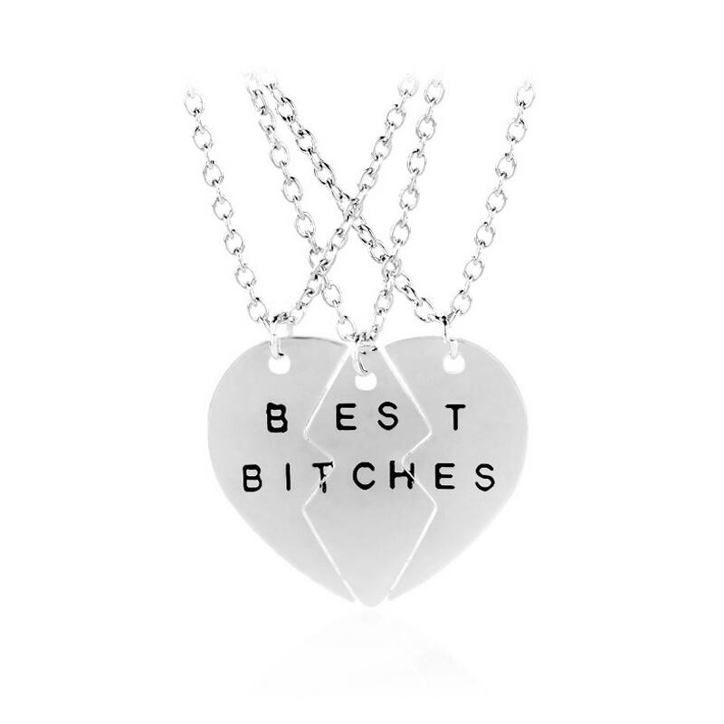 Collar triple para mejores amigas plateado bff best bitches San Valentín