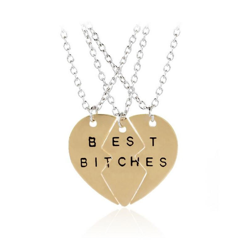 Collar triple para mejores amigas dorado bff best bitches San Valentín