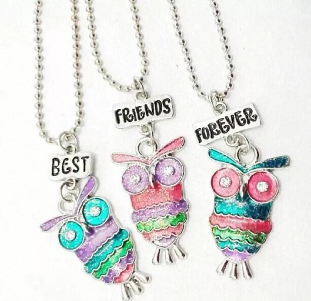 Collar triple para mejores amigos búhos best friends San Valentín