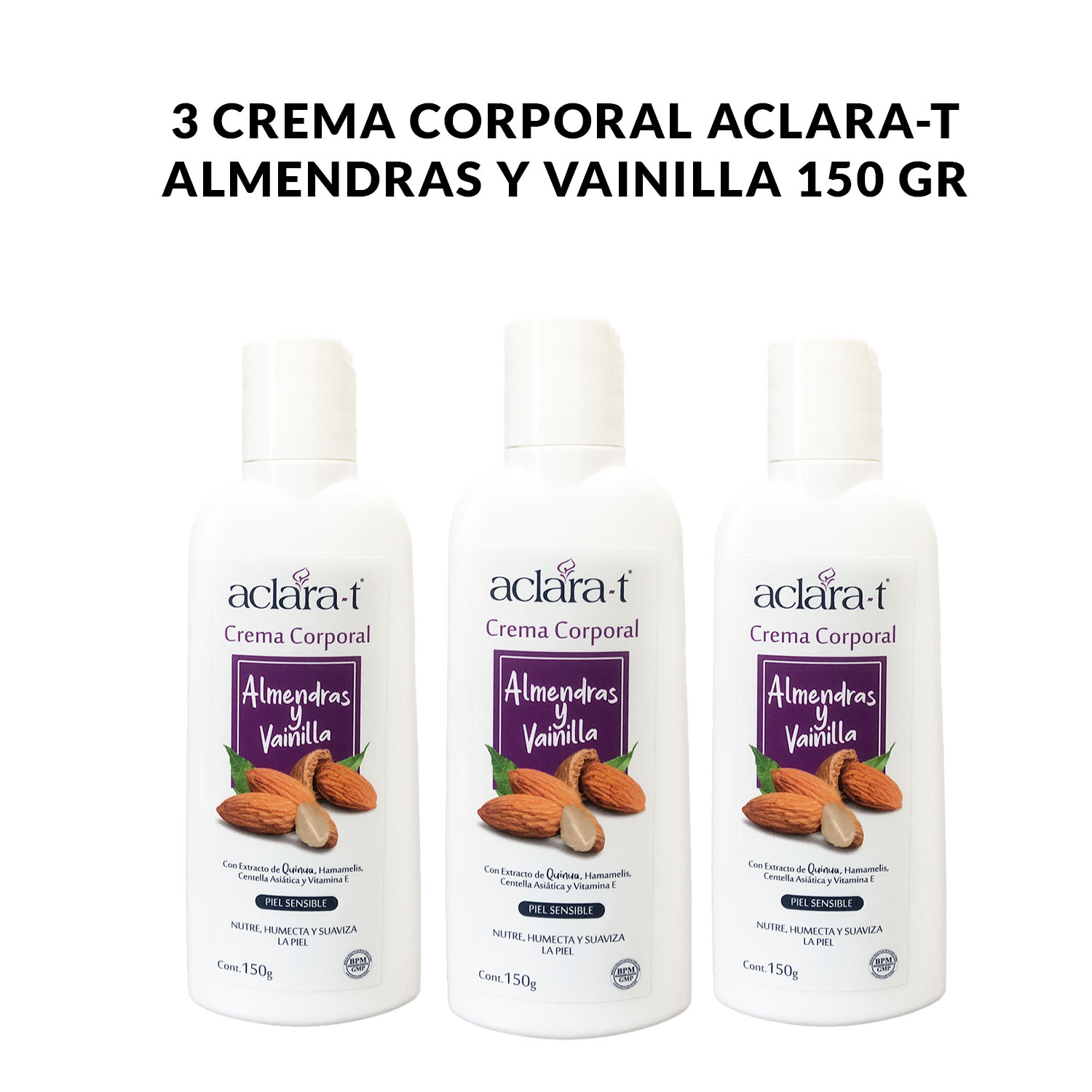 3 Crema Corporal Aclara-T Almendras y Vainilla 150gr