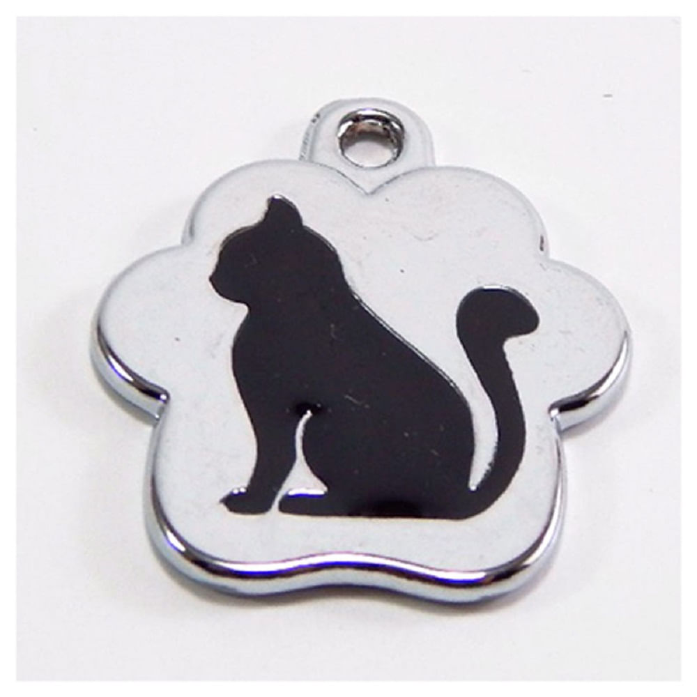 Placa de Identificación para Gatos - Gato Sentado Negro