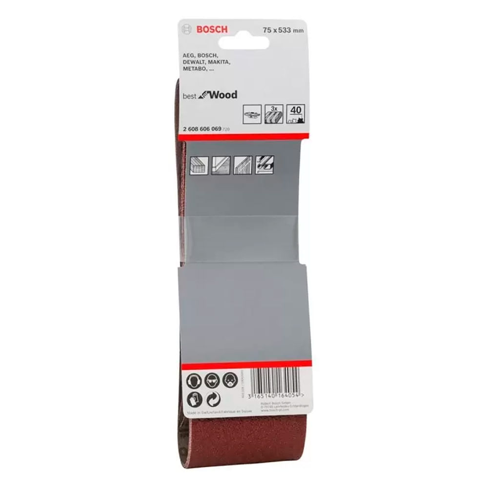 Lija de Banda Bosch 3""X21"" Gr 40 x3 Unidades Best for Wood